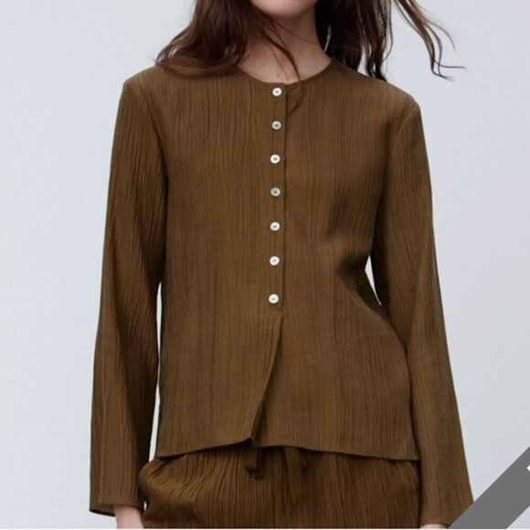 ZARA Olive Green Button-Up Blouse SIZE Medium NEW WITH TAG! - Picture 1 of 5